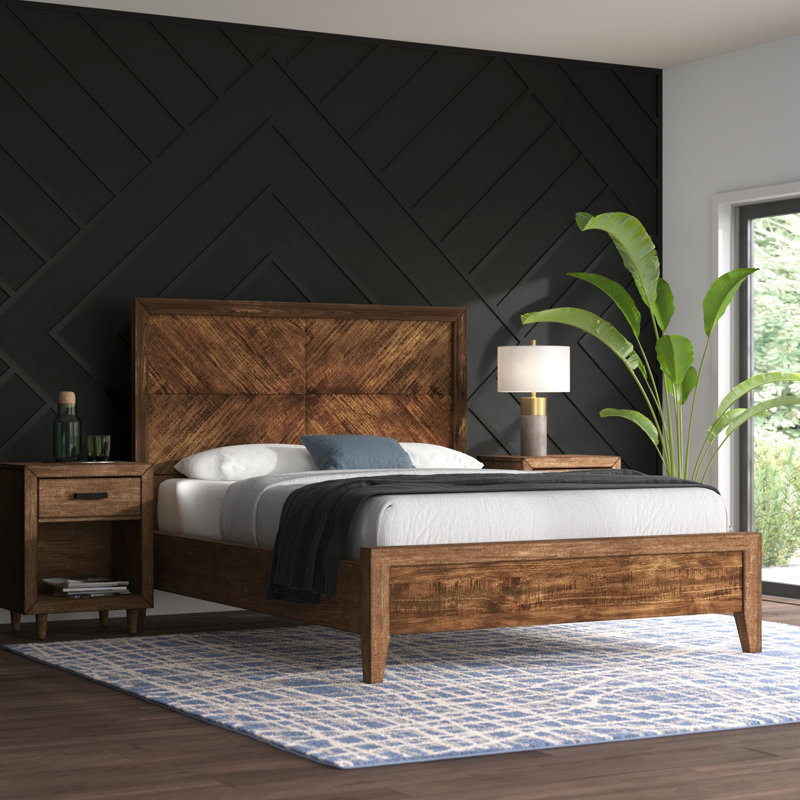 Ensemble de chambre avec lit plateforme 6 pièces Peloquin, Très grand, Gris, Trois pièces: lit et deux tables de chevet