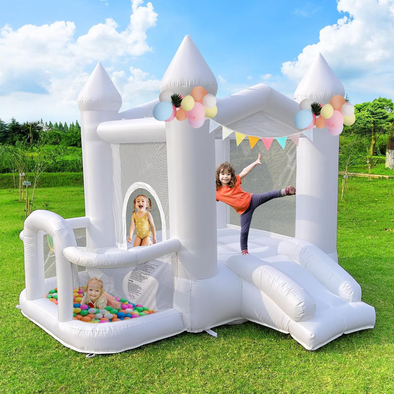Jeu gonflable blanc 9pi avec glissade, château gonflable pour enfants