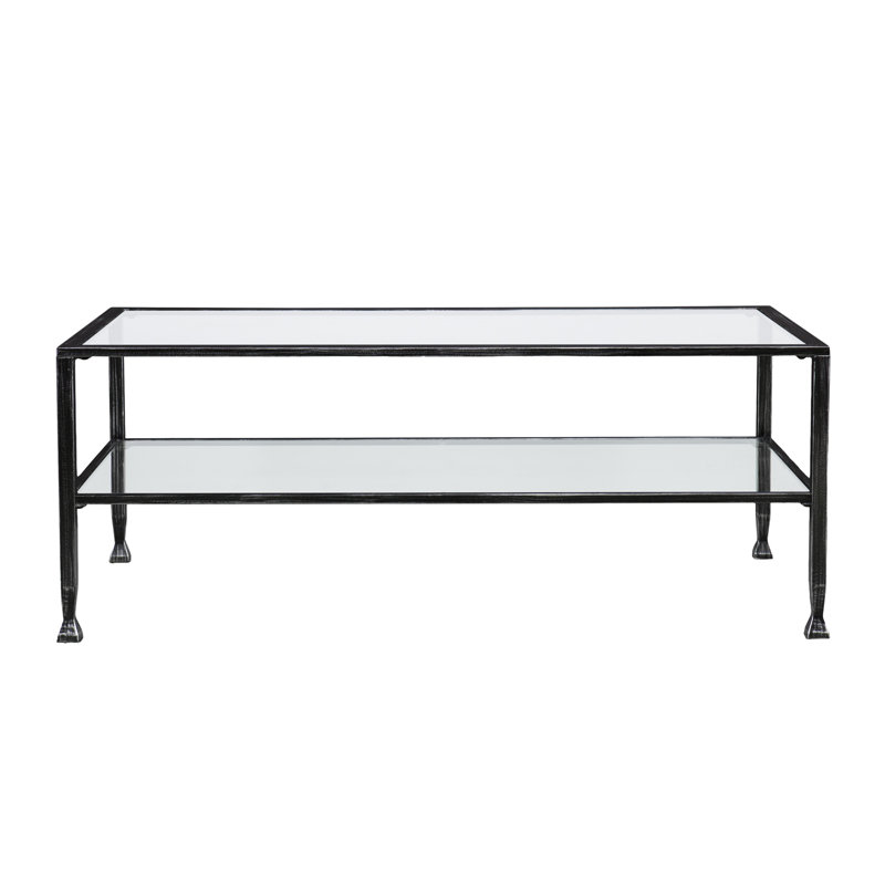 Jordyan Glass Top Coffee Table, Black, 18.75" H x 48.25" W x 24.5" D
