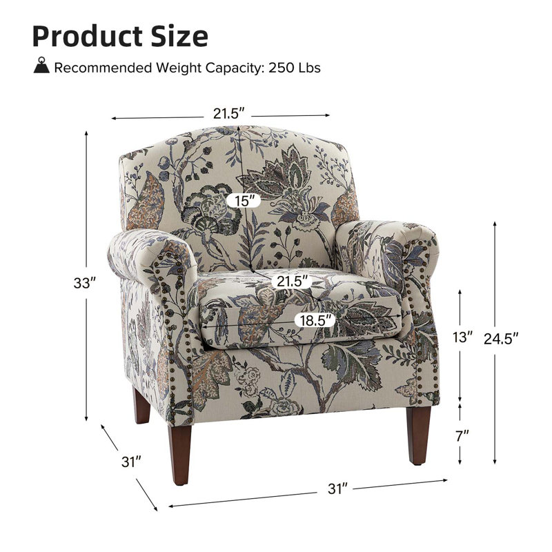 Fauteuil avec garniture cloutée Mooresville, Multicolore floral gris