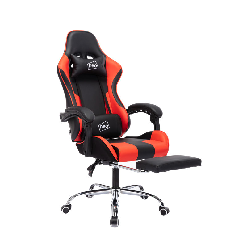 NeoDirect Adjustable Reclining Faux Leather Swiveling PC & Racing Game Chair in Red