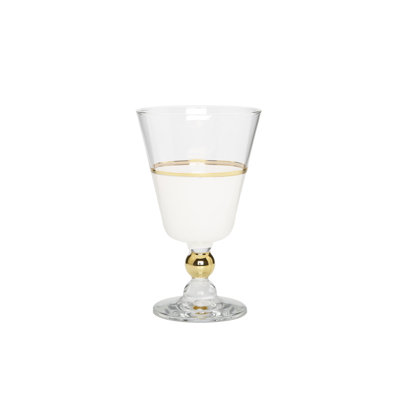 Ensemble de 6 verres à eau blanche avec bordure dorée et tige transparente
