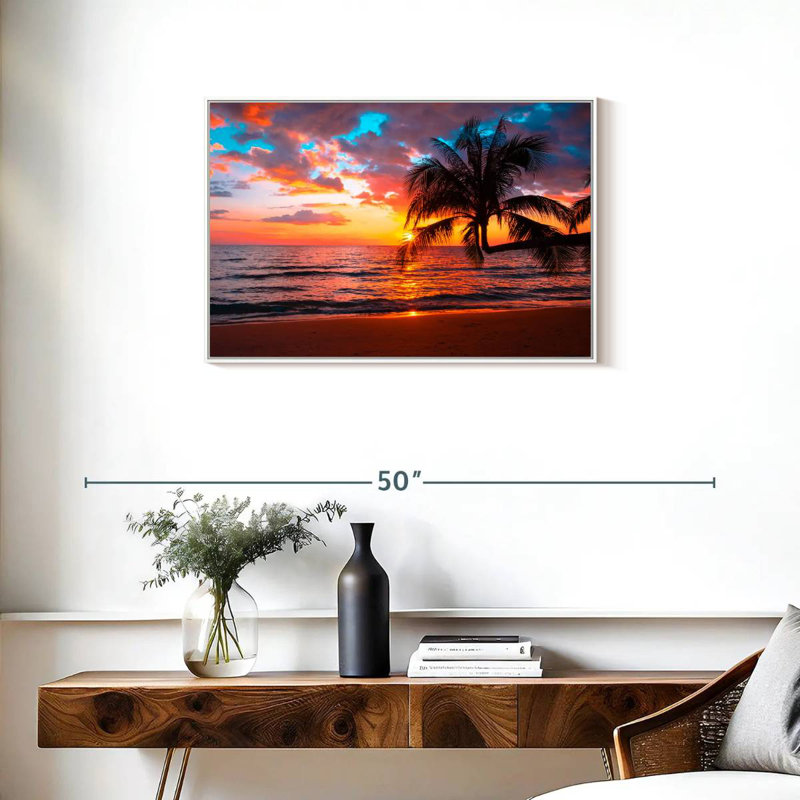 Coucher de soleil sur l'île, Cadre flottant blanc, 31 po x 21 po