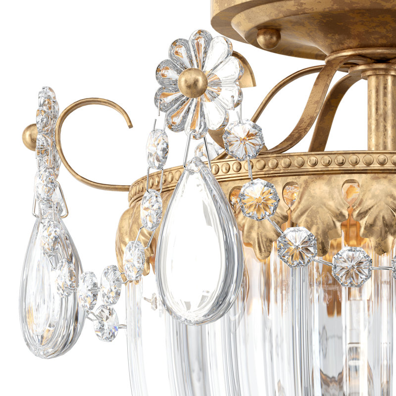 Bagatelle Crystal Semi Flush Mount, French Gold, Heritage Crystal
