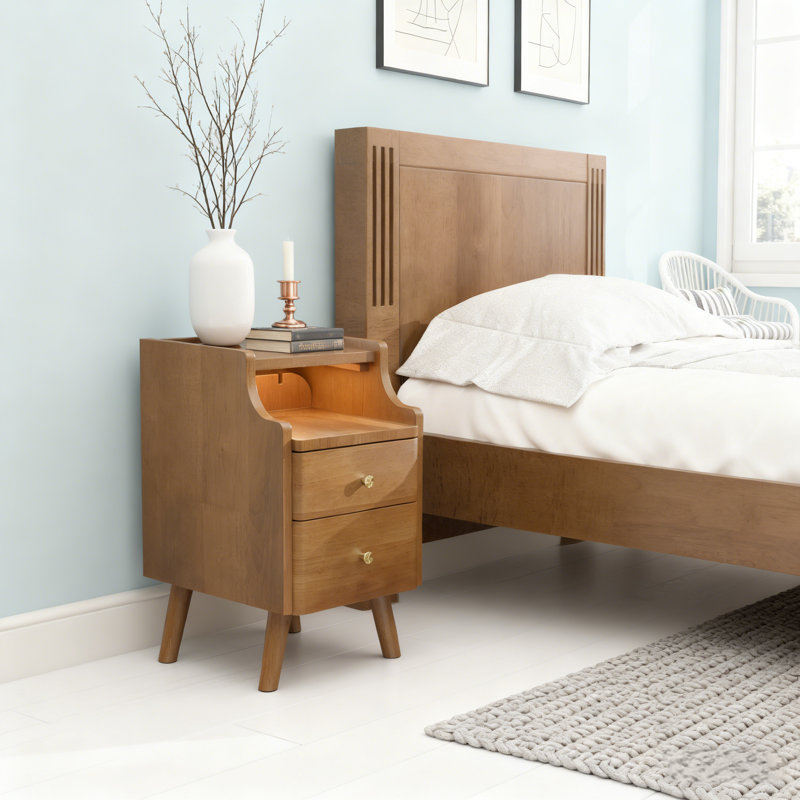 Table de chevet 12 pouces Mid Century Modern, Ensemble de 2, Noyer, H 22,8 po x l 9,7 po x P 15,7 po