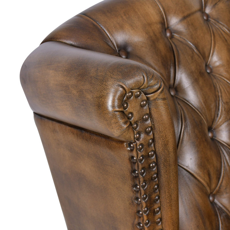Genuine Leather Upholstered Armchair in Brown