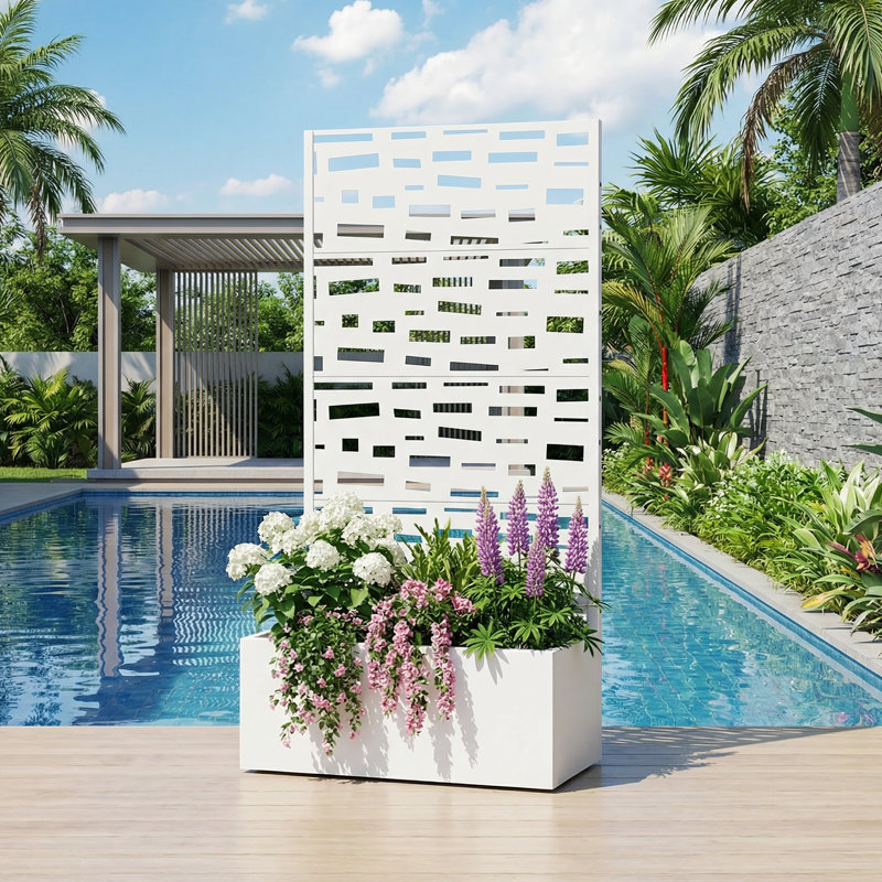 Lit de jardin extérieur surélevé en métal avec treillis, 59" H x 30" W x 11" D, Blanc