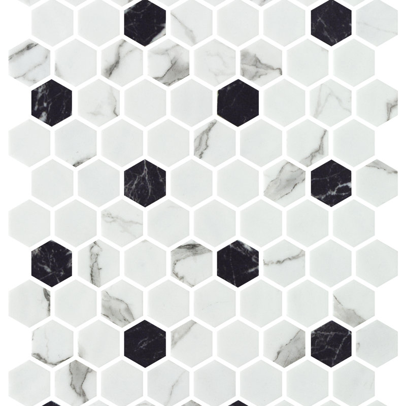 Mosaïque en verre Onx Hera Statuario Nero Marquina 1,25 po x 1,25 po Onix