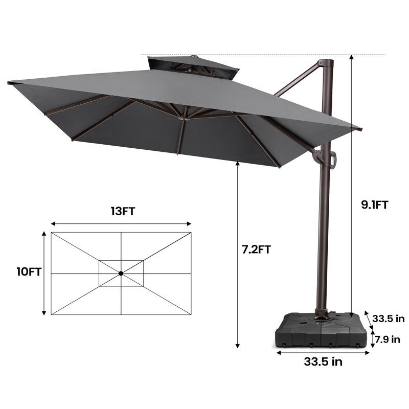 153' X 116' Rectangular Cantilever Umbrella with Weighted Base, Gris foncé