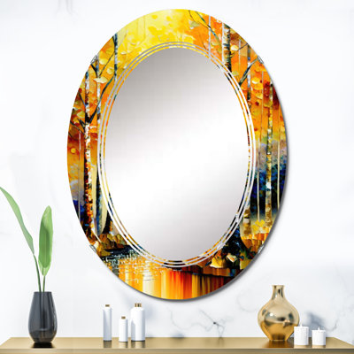 Pantelis River In Golden Birch Forest - Landscape River Forest Wall Mirror