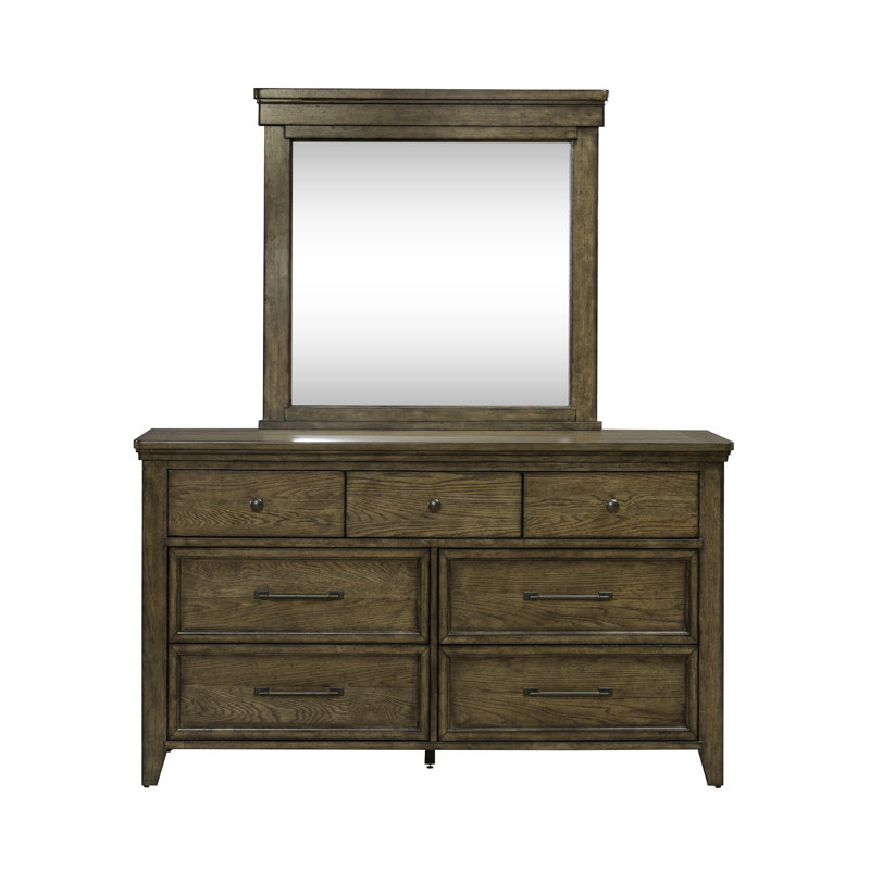 Ensemble de chambre à coucher avec lit à panneaux, commode et miroir Gertraute, Très grand