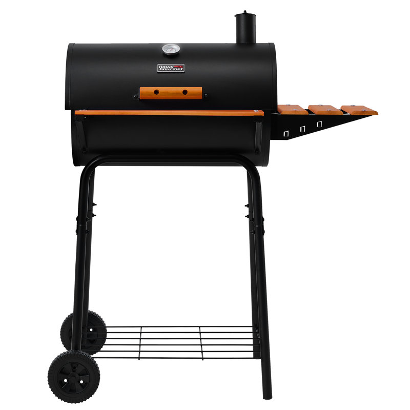 Royal Gourmet Barrel Charcoal Grill with Side Table, Black