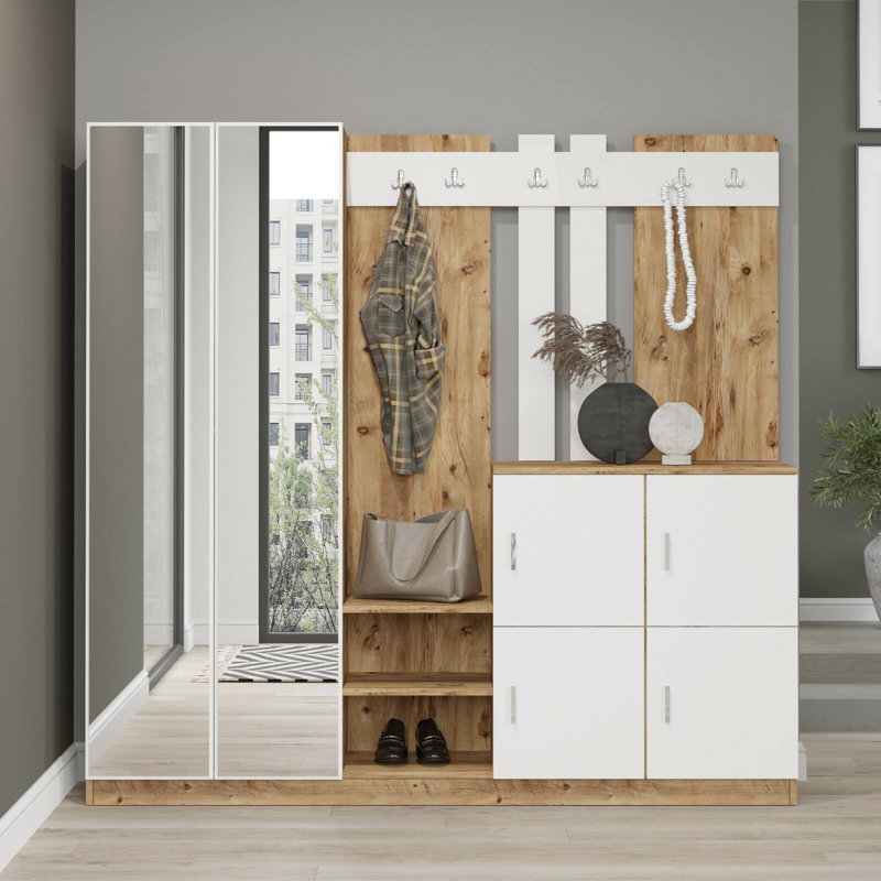 Mursaleen Hall Tree 187.2cm Wide with Shoe Storage, Oak/White