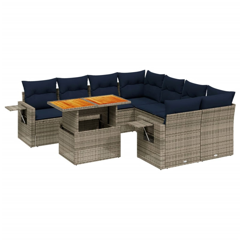  Ensemble de canapé de patio 8 pièces avec coussins en rotin de polyester, Gris, Bleu
