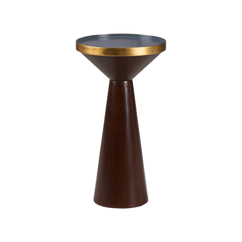 New York Glass End Table, Black Top/Mahogany Base