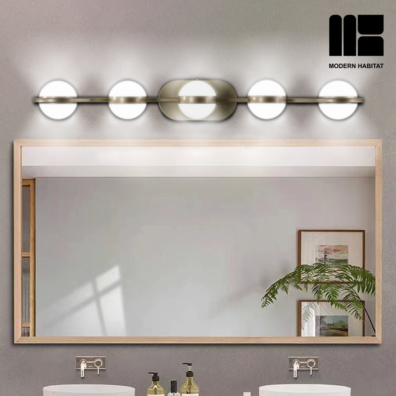 Brushed Gold 5-Light Dimmable LED Vanity Light with Globe Shades