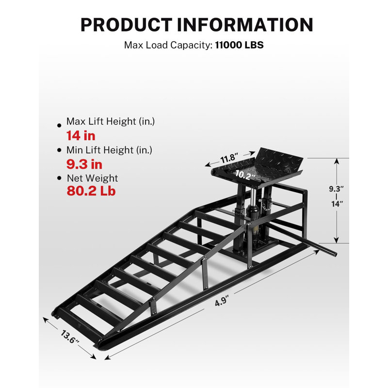 Rampes de 5 pouces (11 000 lb) pour voiture avec levage réglable de 9,3 à 14 po et acier antidérapant