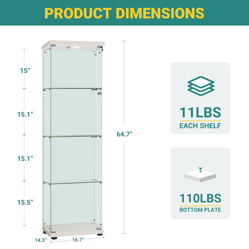Vitrine en verre avec lumières Kyas, Blanc