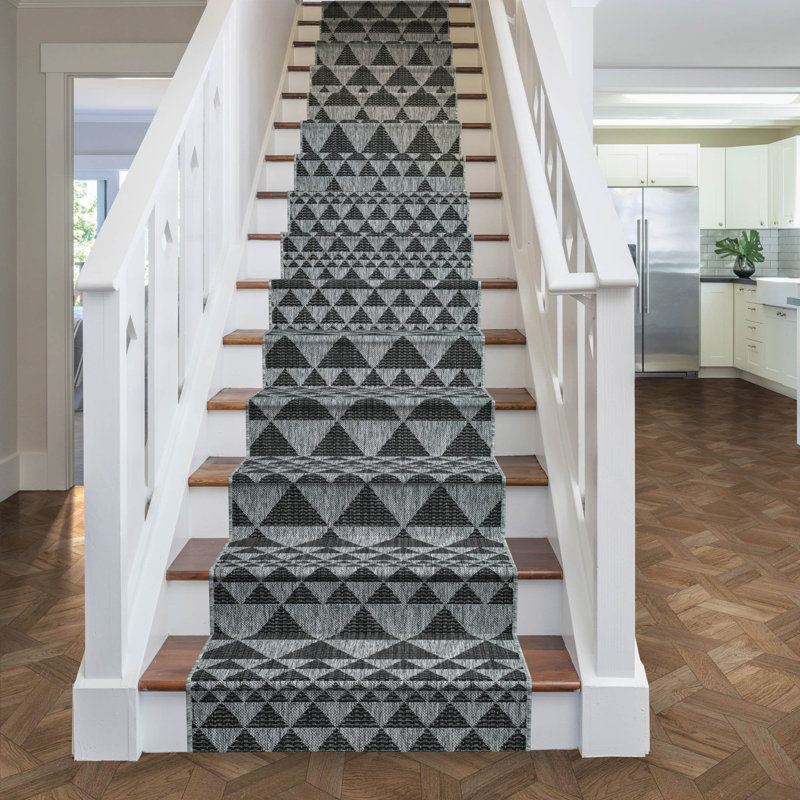 Stair Runner Geometric Shapes Flatweave Area Rug, Runner 80 x 690 cm