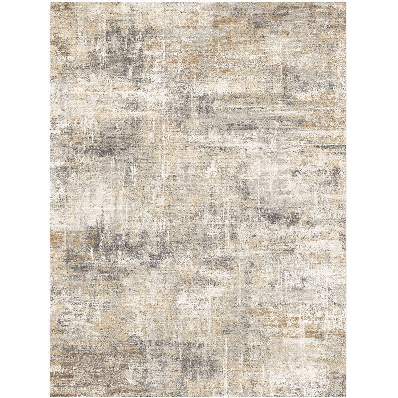 5'X7' Modern Abstract Distressed Washable Area Rug with Anti-Skid Rubber Backing Beige, Rectangle 5' x 7'
