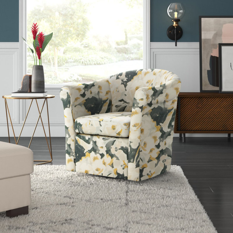 Fauteuil demi-tonneau pivotant en polyester 30,5 po Anstett, Mélange de polyester gris anthracite Rhiannon