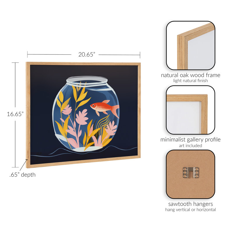 «Pet Goldfish» par B Creative Studio, reproduction d'aquarelle encadrée, H 20,65 po x l 16,65 po, Encadrement brun clair