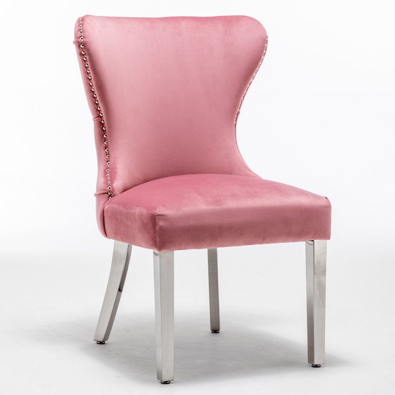 Sewell 45cm H Tufted Velvet Upholstered Wing Back Side Chair, Pink