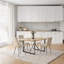 Ensemble de salle à manger 5 pièces en lin beige avec table carrée en panneau de fibres à densité moyenne brun de 55 pouces, ensemble de cuisine moderne de style Mid-Century à 4 places avec pieds en métal-1050076166