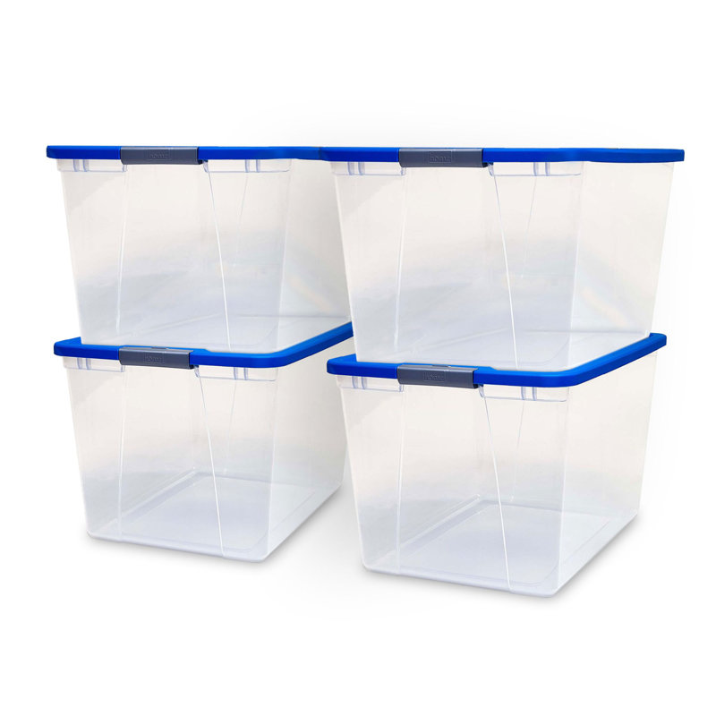 Homz Secure Latch Large Clear Stackable Storage Container Bin, Blue