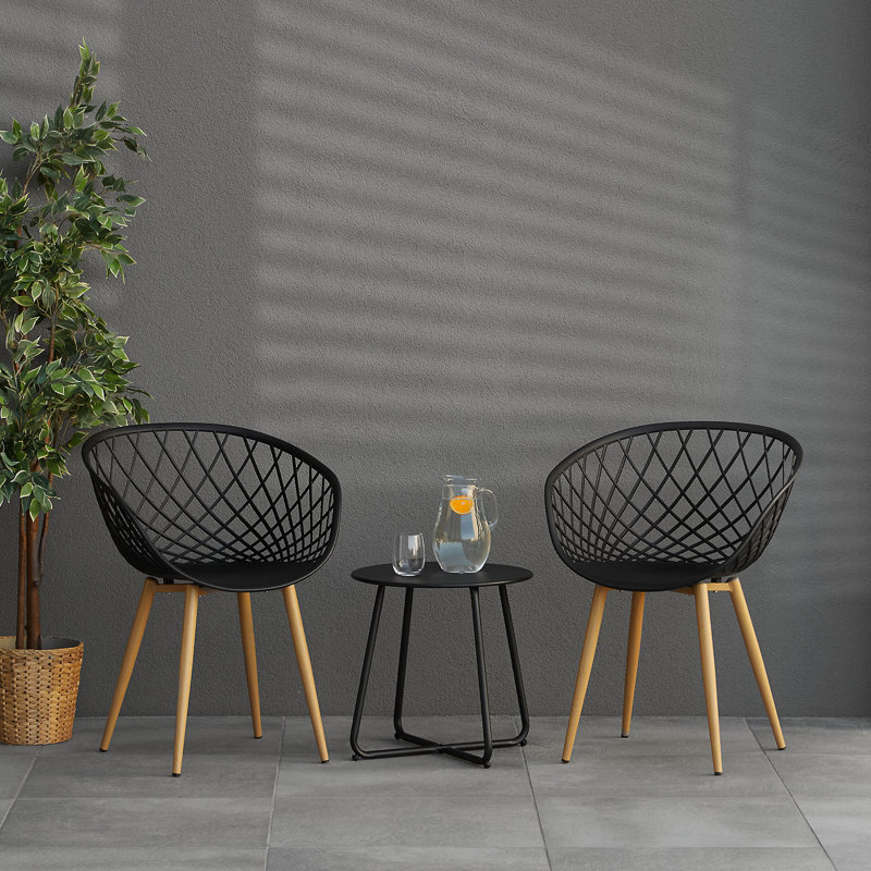 Gartenstuhl Skylar mit Armlehnen 4er Set aus Kunststoff Balkonstühle Küchenstühle Outdoor-Stuhl Terrassenstühle, Black