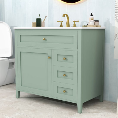 Meuble-lavabo 36 po avec lavabo en céramique, tablette réglable et tiroirs de rangement