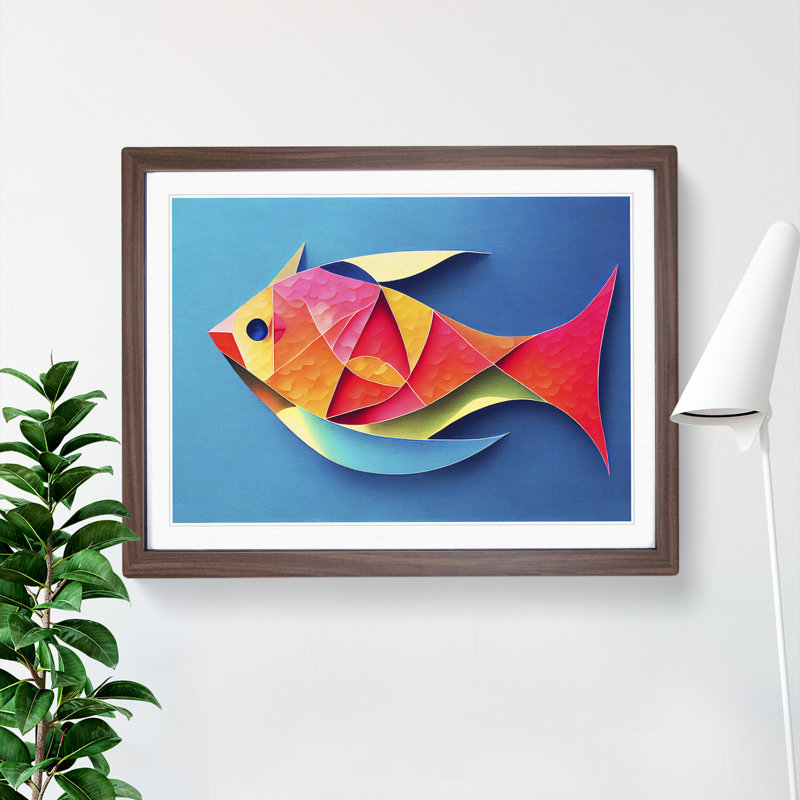 XH1022-6609X Painted Fish Vol.6 - Single Picture Frame Print, 34cm H x 46cm W x 2cm D, Walnut Framed