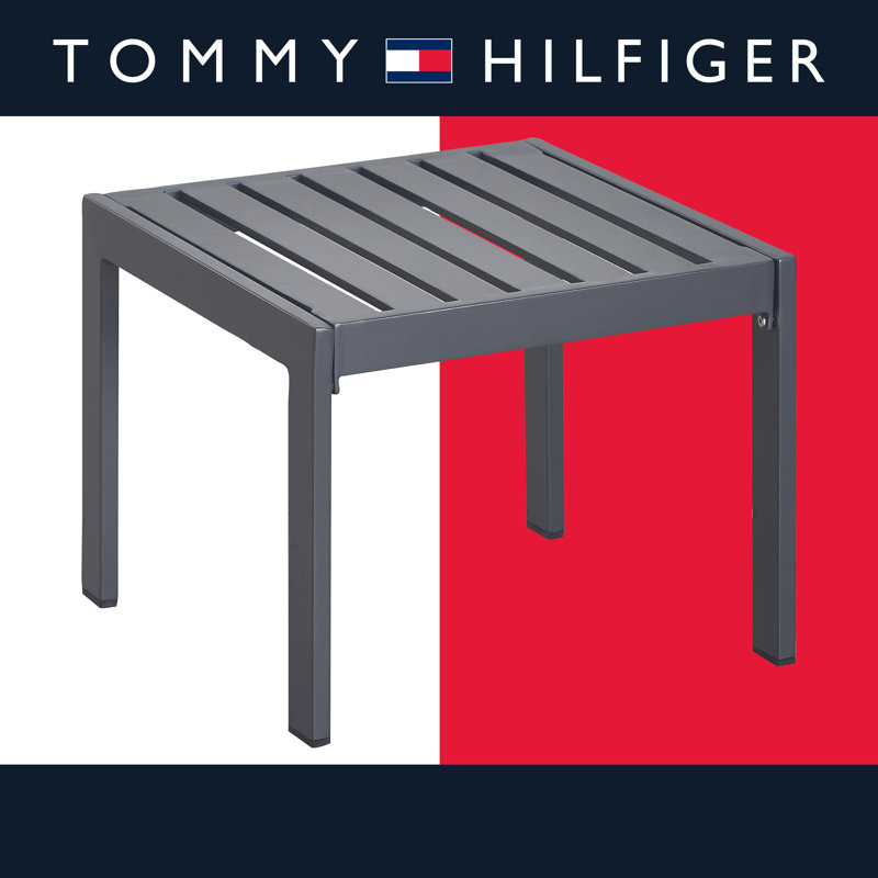 Tommy Hilfiger Monterey Outdoor Easy Assembly Metal Frame Side Table, Navy Blue & Dark Gray