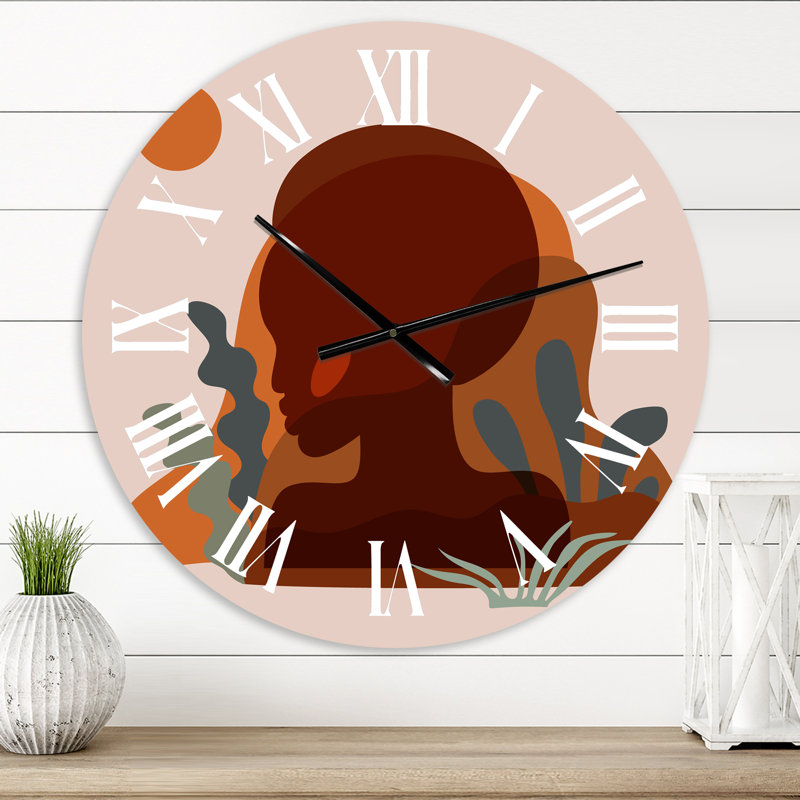 Silhouette minimaliste d'une femme afro-américaine - horloge murale moderne, Moyen