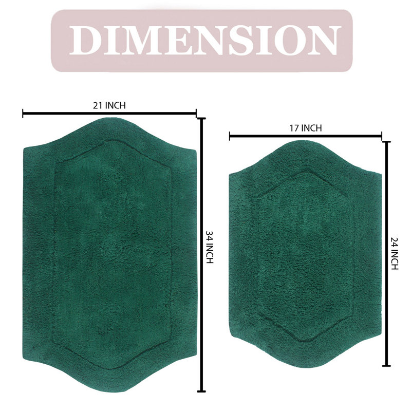 Morissette 2 Pcs Bath Rug Set (17"x24", 21"x34"), Bottle Green