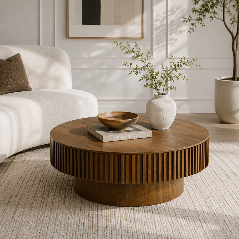 Table basse ronde avec rangement caché, 55 lbs, Brown
