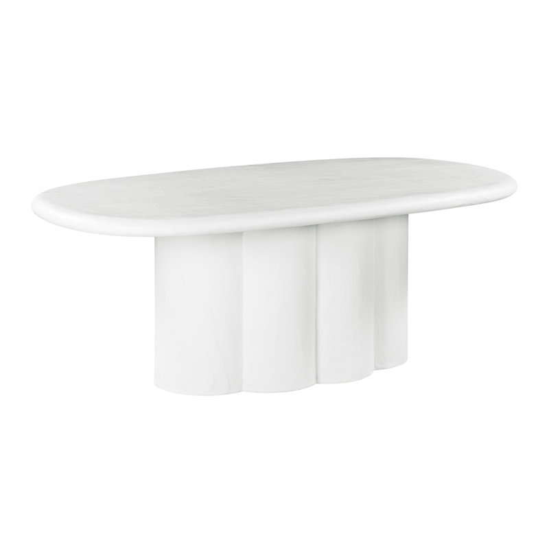 White Oval Marble and Wood Dining Table for Eight