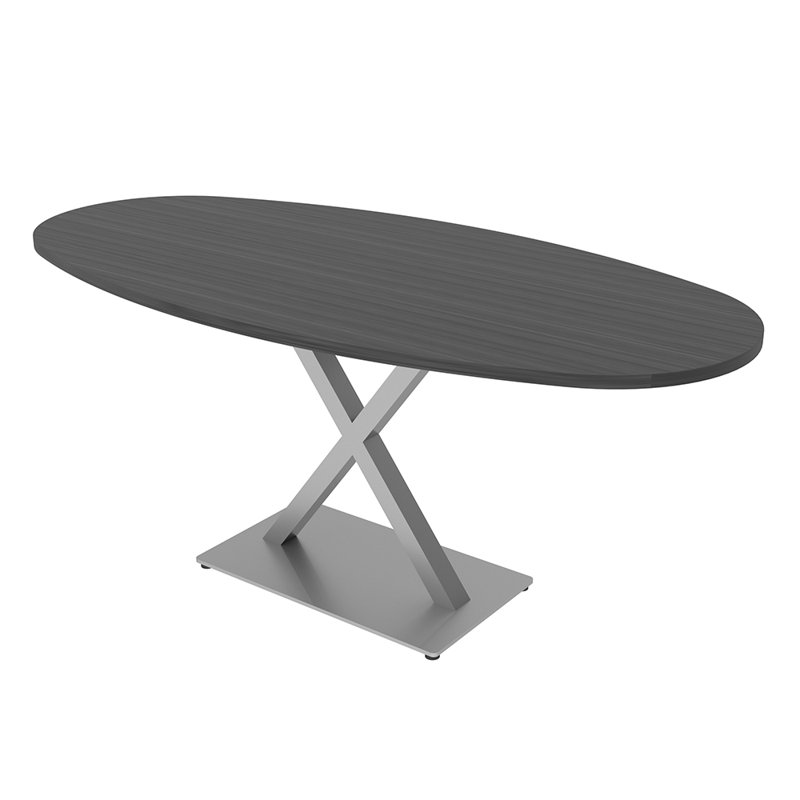 Table de conférence ovale pour bateau avec base x, Nuit asiatique, L 72 po x l 36 po
