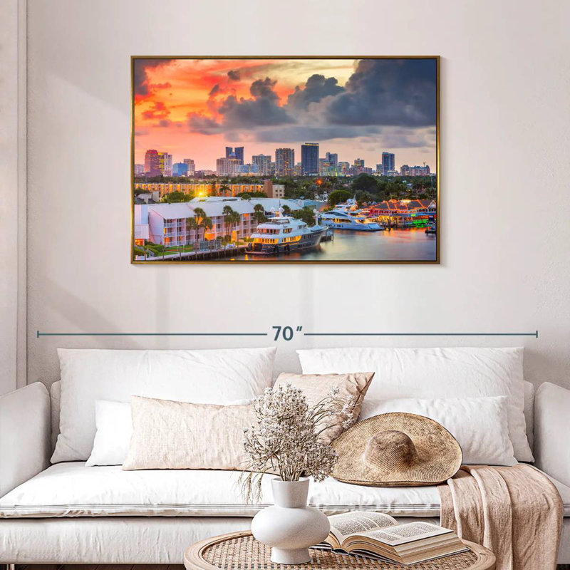 Fort Lauderdale en Floride, Cadre flottant doré, 43 po x 29 po