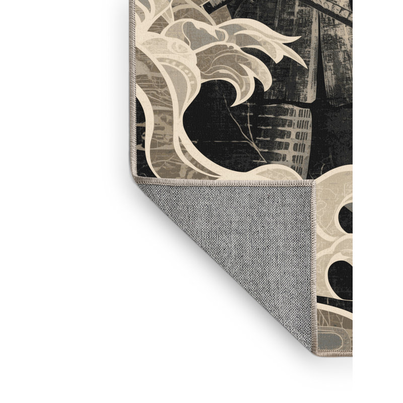 Tapis beige chic et luxueux lavable à la machine Rocco Shogun Warrior, 5 x 8