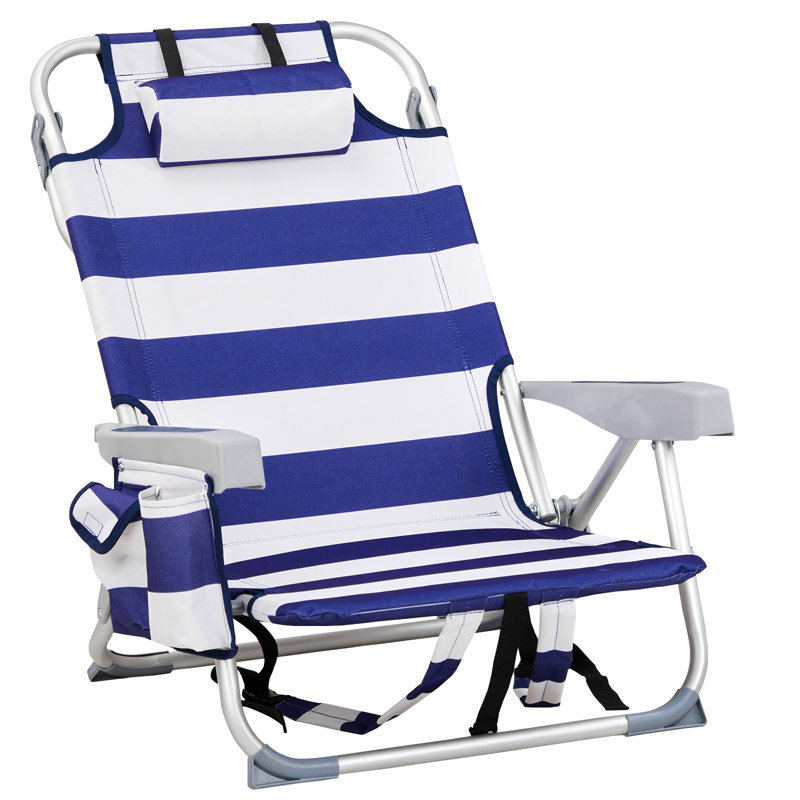 Aluminum Folding Backpack Beach Chair, Blue/White