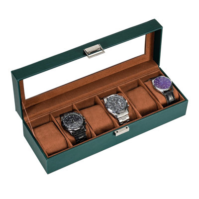 Watch Display Case with Glass Lid and PU Leather