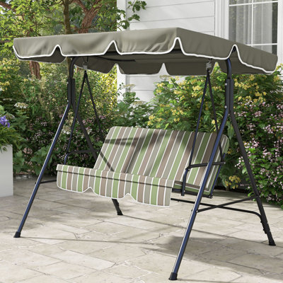 3-Seat Outdoor Patio Swing Chair With Removable Cushion, Steel Frame Stand And Adjustable Tilt Canopy For Patio, Garden, Poolside, Balcony, Backyard