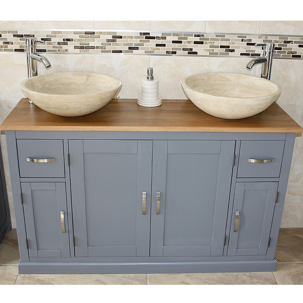Oahu 1230mm Double Bathroom Vanity with Vessel Stone Basin