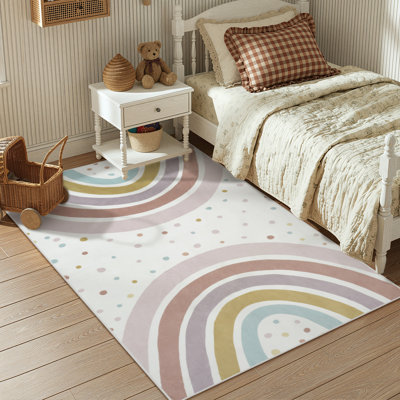 Machine Washable Rainbow Kids Rugs - Non-Slip Nursery & Bedroom Floor Mat, Colorful Playroom Decor
