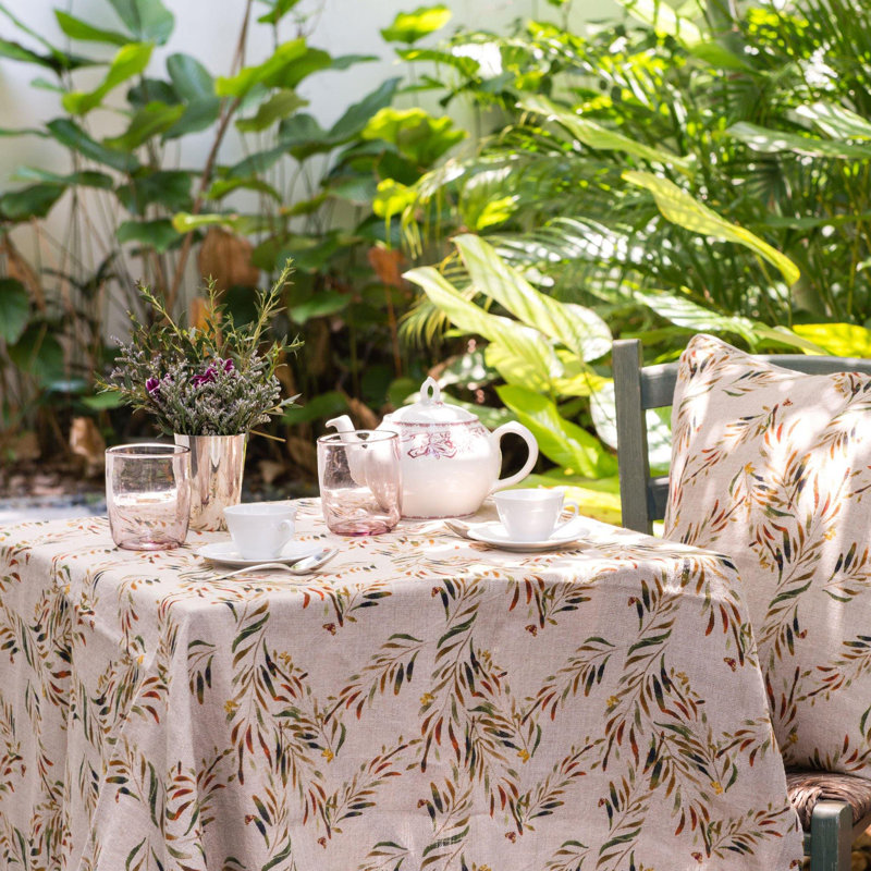 Organic Linen Tablecloth in Red Palm, 59" x 79" Rectangle