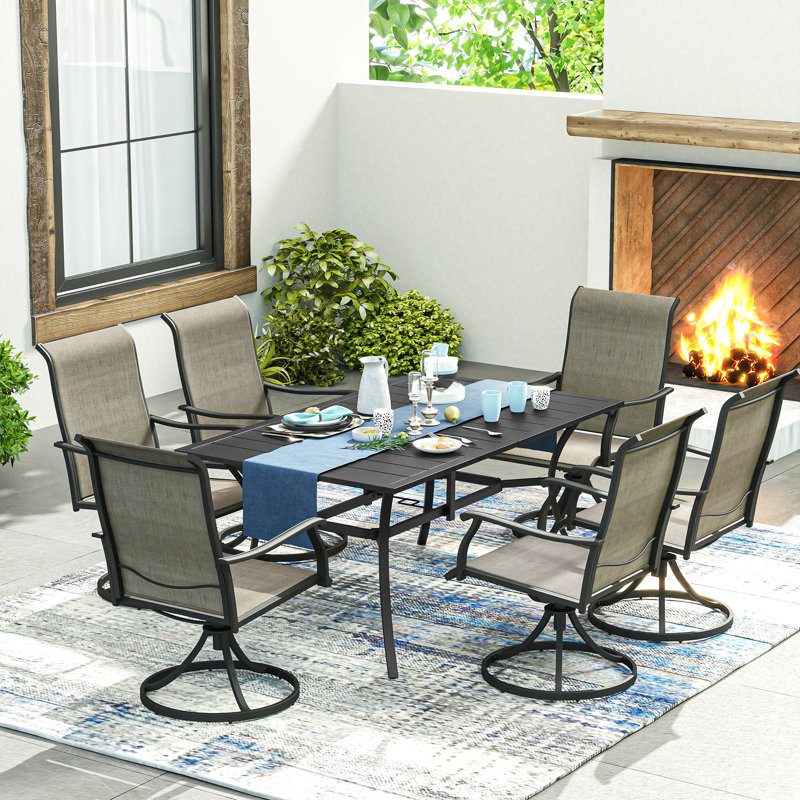 Bijender 6 - Person Steel Patio Dining Set Umbrella Hole Included Rectangular Table