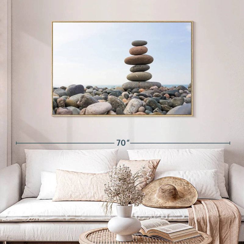 Pile de pierres de bord de mer, Cadre flottant en bois naturel, 46 po x 31 po