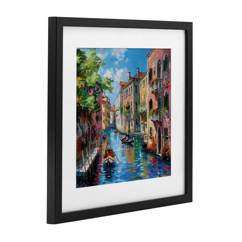 «Canal Boat Ride in City», reproduction encadrée sous verre, design par LSR Creative Studio, Cadre noir minuit