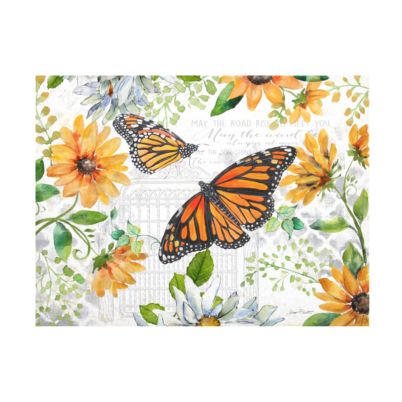 Aurion «Floral Butterfly Garden B» par Jean Plout, H 35 po x l 47 po x P 2 po